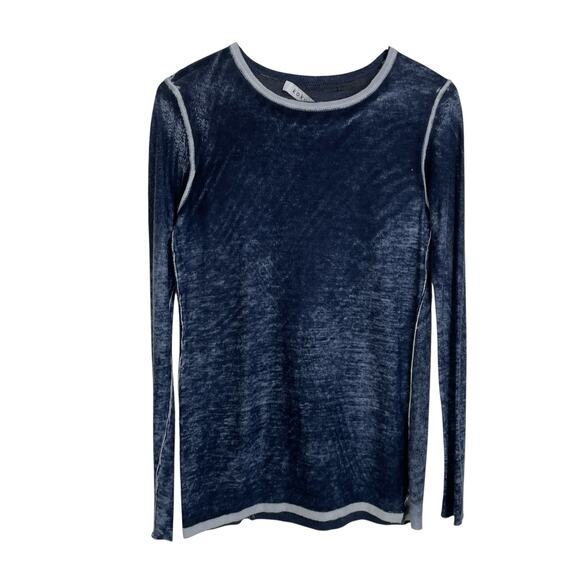 Kokun Cashmere Bamboo Sweater Womens Small Blue Burnout Pullover Knit Top - Picture 1 of 9